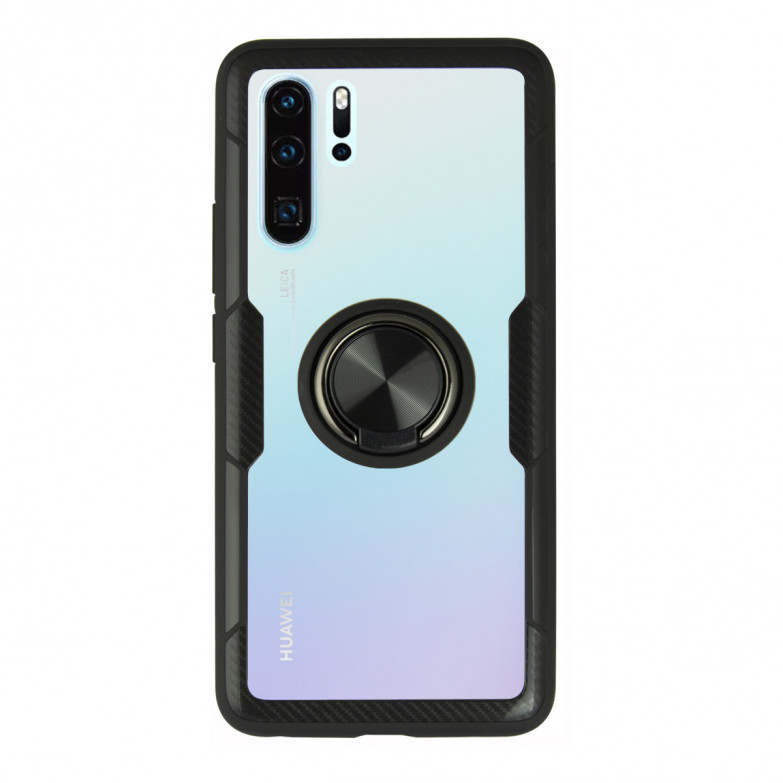 KSIX 360 Ring Case With Magnet For Huawei P30 Pro Transparent Black