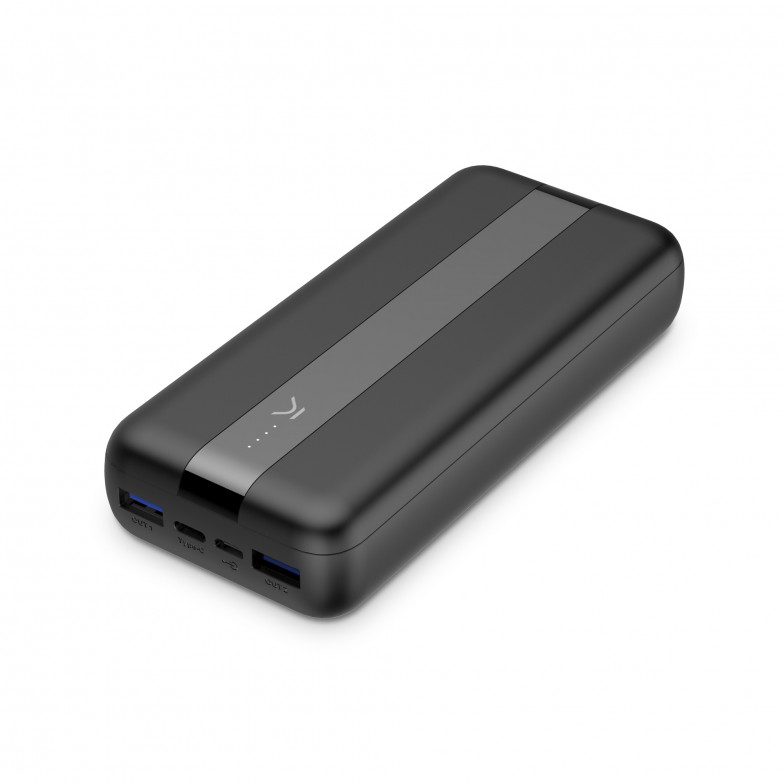 KSIX Fast 20.000 mAh powerbank, Lithium polymer, Power Delivery, 20 W, USB-A to USB-C cable included, Black