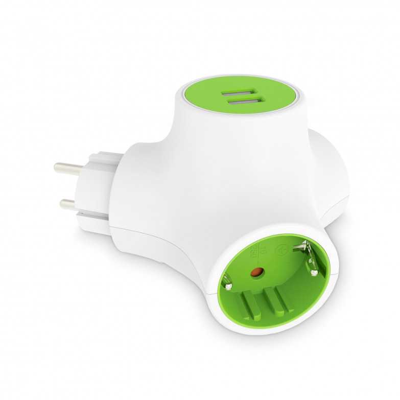 KSIX combinable molecular multi-socket Molecule, 2 power outlets, 2 USB-A ports, security shutter, green