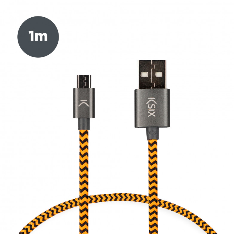 Cable de carga y datos USB-A a Micro-USB KSIX, Trenzado, 1 m, Naranja