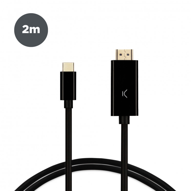 Cable adaptador de audio y vídeo USB-C a HDMI KSIX, Resolución 4K, Frecuencia de refresco 60 Hz, 2 m, Negro