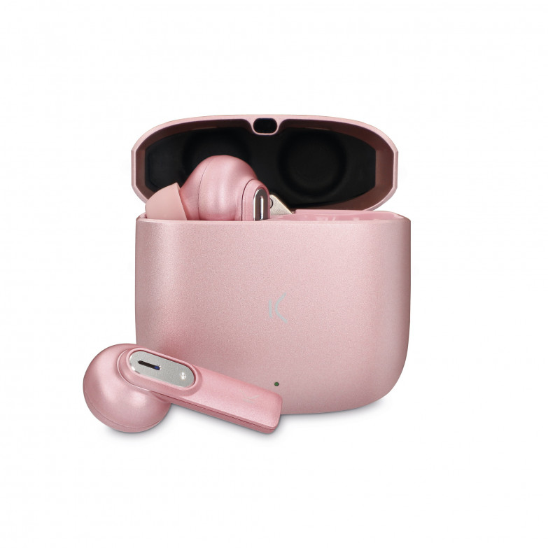 KSIX Spark wireless earphones, Metallic case, 7+20 h autonomy, Touch control, Voice assistants, Calls, Pink