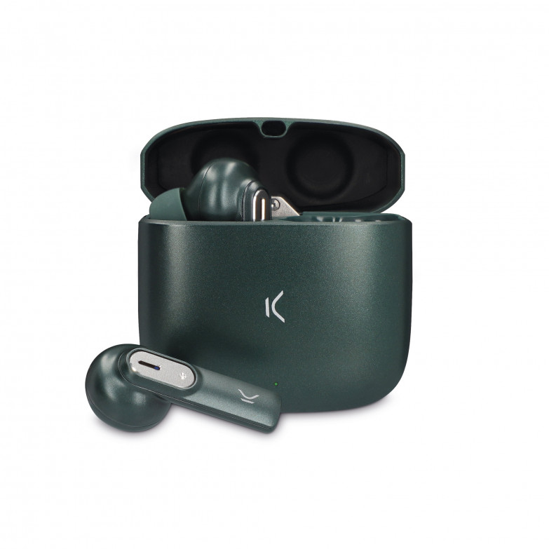 KSIX Spark wireless earphones, Metallic case, 7+20 h autonomy, Touch control, Voice assistants, Calls, Militar green