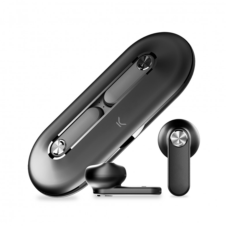 KSIX Leaf wireless earphones, Ultraslim metal design, 4+18 h autonomy, Touch control, Calls, Voice assistants, black