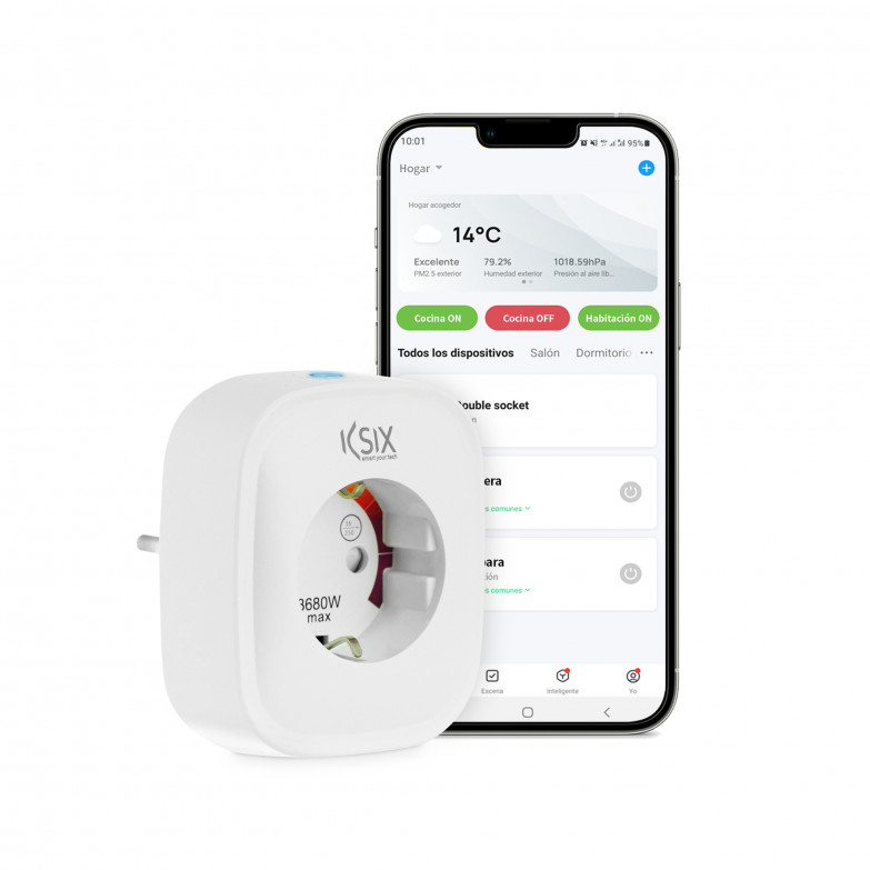 Enchufe Inteligente KSIX, 1 toma de corriente, Conexión inalámbrica por Wi-Fi, App