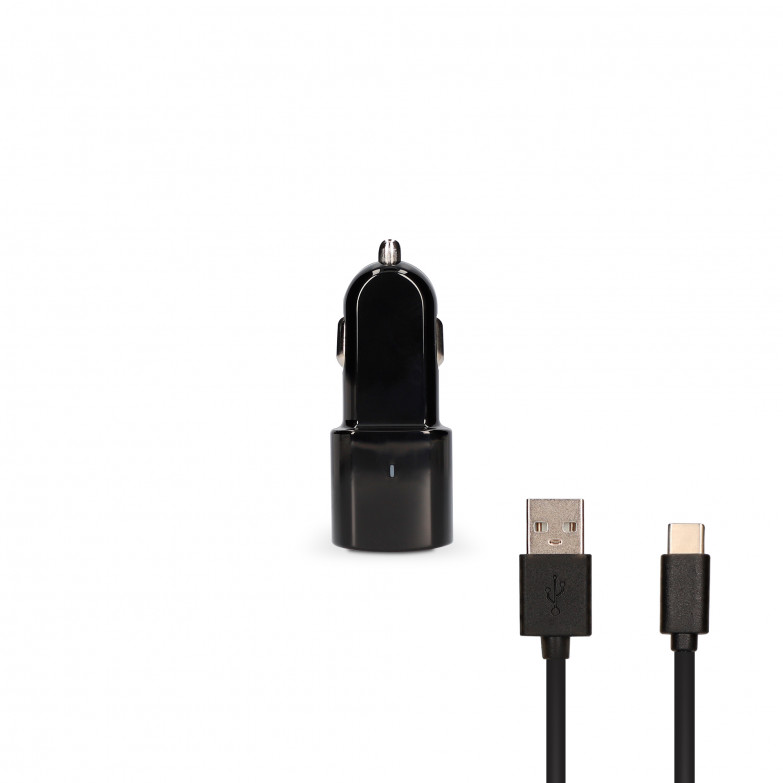 Cargador de coche Contact, 12W + cable 1m USB A - USB C