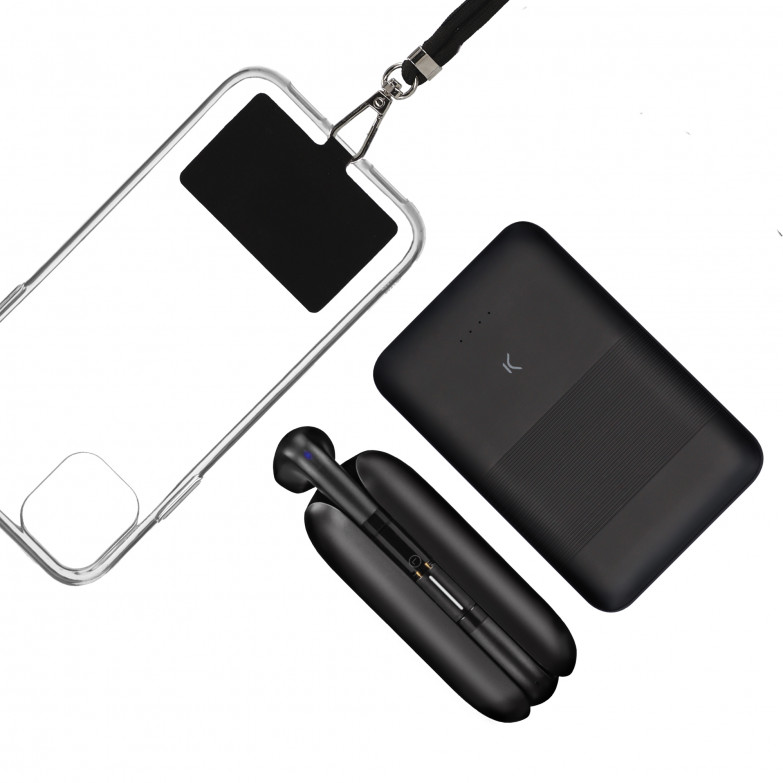 KSIX Gift Pack Travel. Halley wireless eartphones + Powerbank 5.000 mAh + universal lanyard