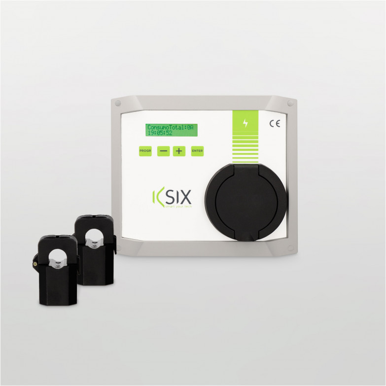 Kit cargador Policharger KSIX IN-SC + Sensor energía fotovoltaica + Gestión dinámica potencia, 7.4kW, Monofásico, Tipo 2 hembra