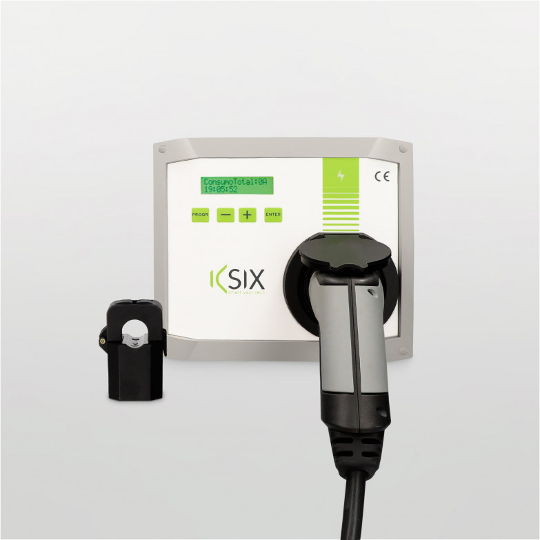 Kit cargador coche eléctr. Policharger KSIX IN-SC, 7.4Kw + Manguera de carga 5m T2-T2, Sensor Gestión de potencia dinámica 32A