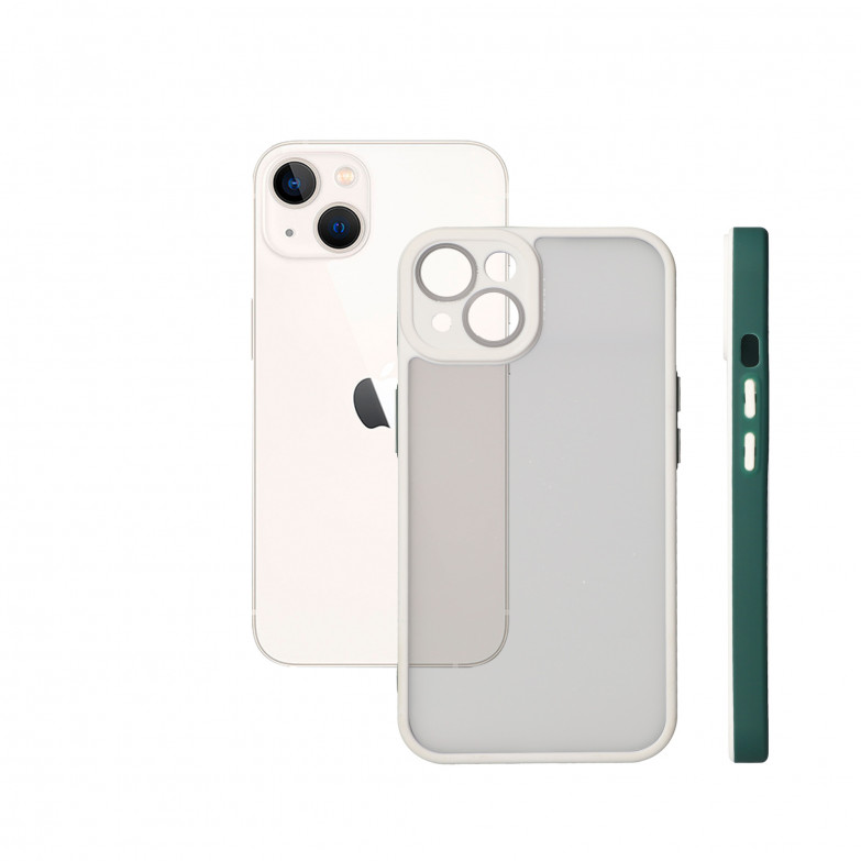 Funda con protección de cámara para iPhone 13, Bordes colores, Rígida y resistente, Verde