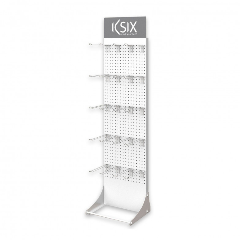 Expositor floorstand PLV KSIX, 40x30x160 cm, Metal, Soporte de suelo, 20 Ganchos amovibles, Blanco