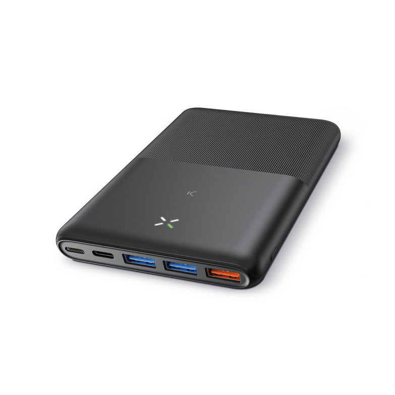 Powerbank KSIX Ultra Slim 20.000 mAh, Ultra fina, Polímero de litio, 20 W, Power Delivery, Cable USB-C a USB-C, Negro