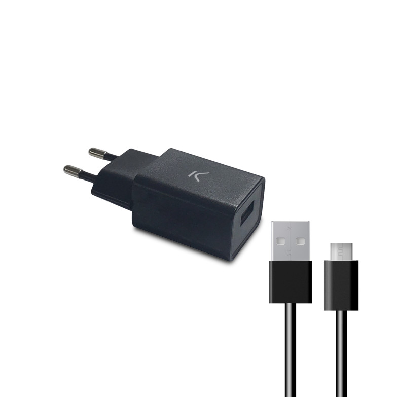 KSIX 10 W wall charger, USB-A + 1 m USB-A to Micro-USB cable, 1 m, Black