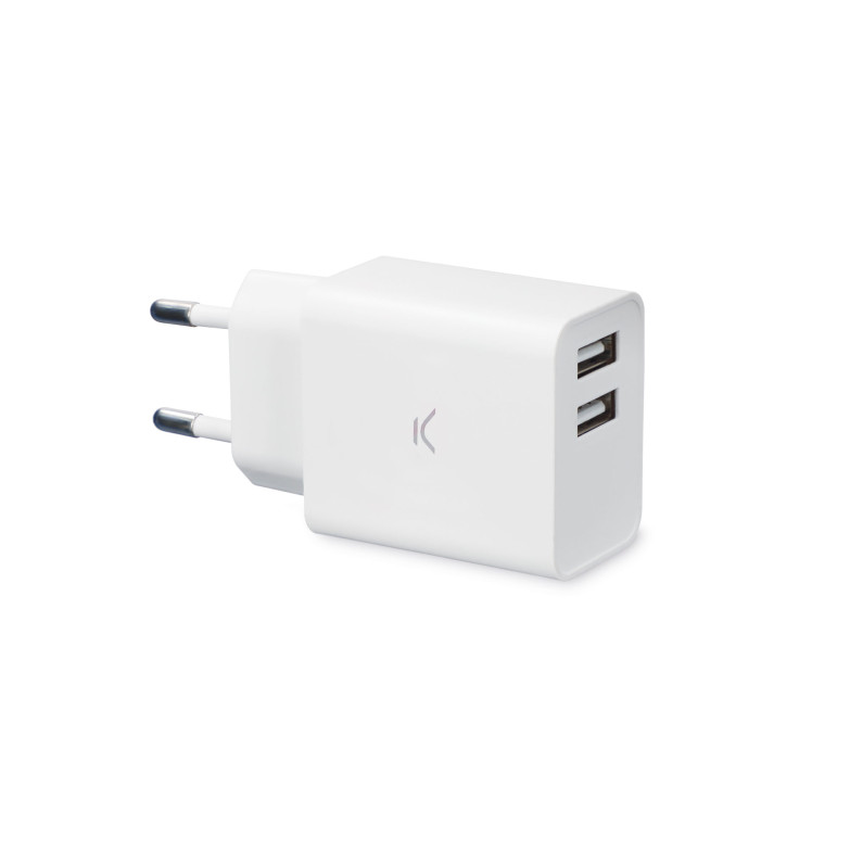 KSIX 12 W wall charger, Multiport 2 x USB-A, White