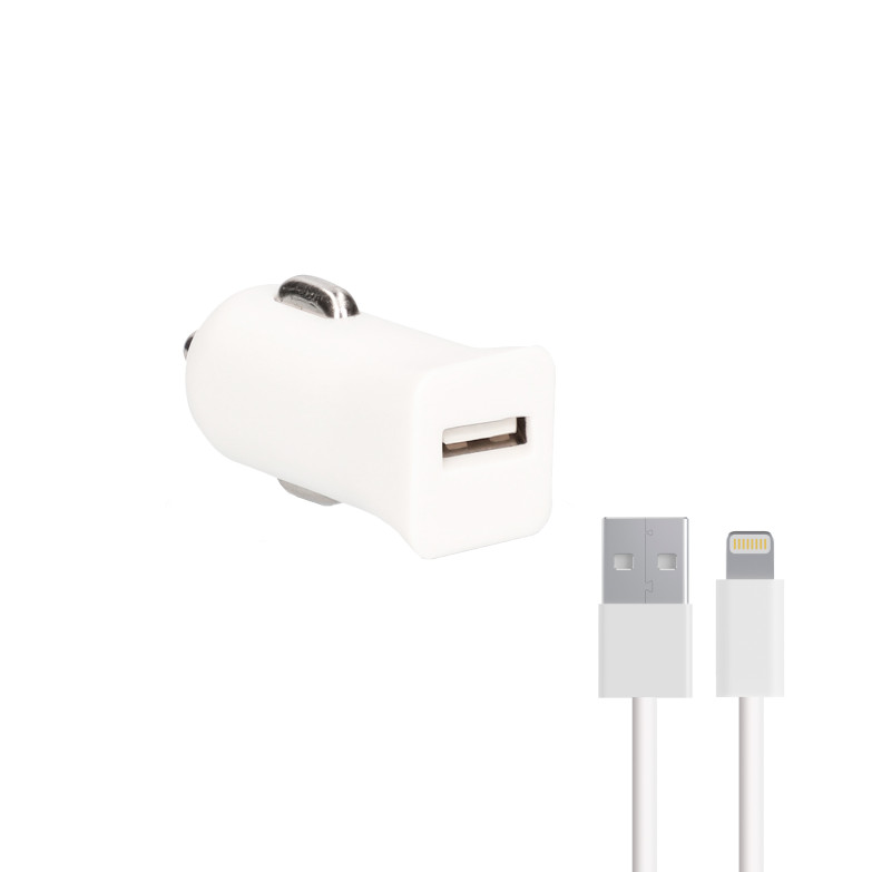 Cargador de coche Contact, 10W, Made for iPhone + cable USB A - Lightning, Blanco