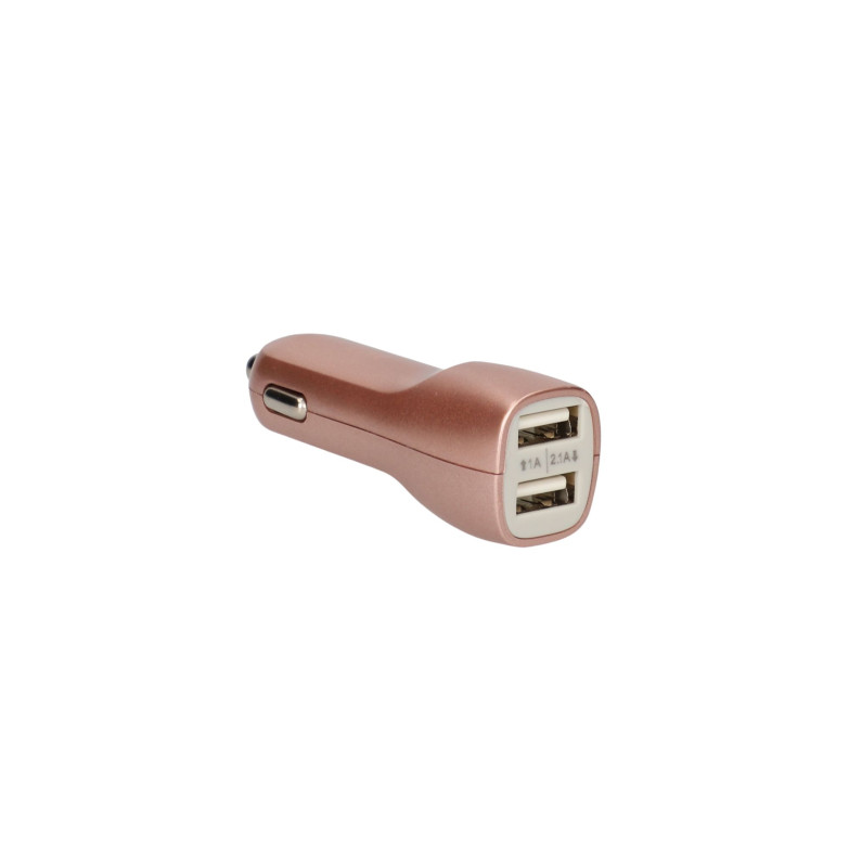 Cargador de coche KSIX, 10W, 2 salidas USB A, Rosa metalizado