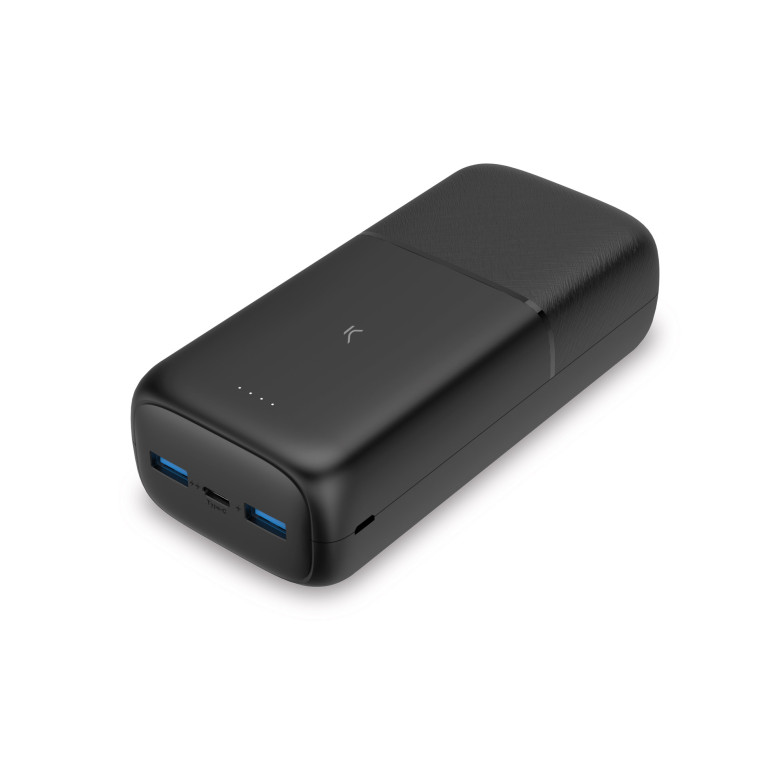 Powerbank KSIX Supra 30.000 mAh, 20 W, Power Delivery, Cable USB-A a USB-C incluido, Carga simultánea, Negro