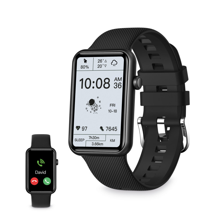 Smartwatch KSIX Tube, Pantalla 1,57" Multitáctil, 7 días, App incluida, Monitoreo salud, Modo multideporte, Sumergible, Negro