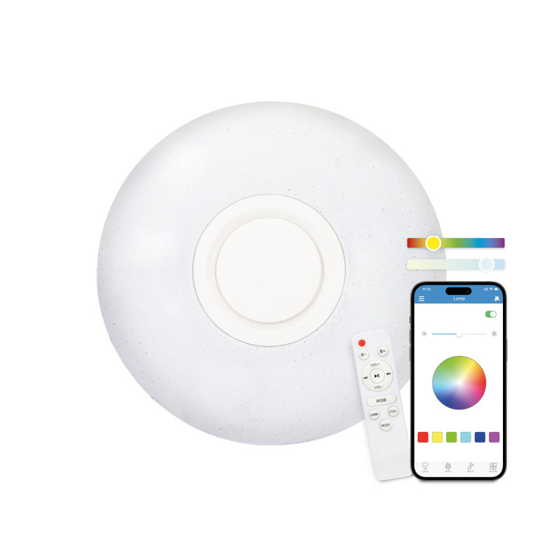 KSIX Rainbow LED ceiling light, 5 W built-in speaker, RGB+CCT, 40 cm diameter, 2.200 lm, 30 W, iLink app, White