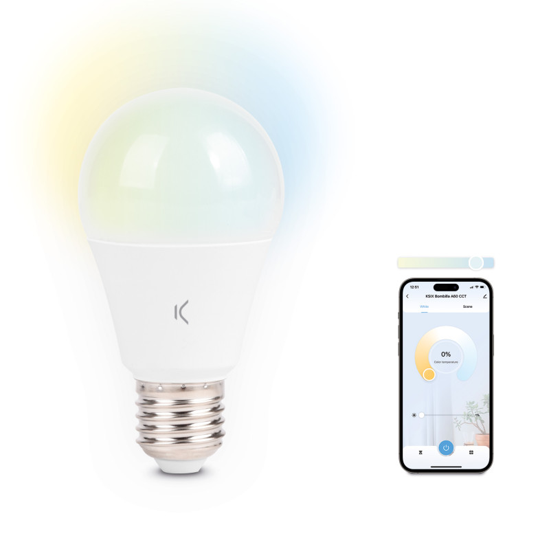 Bombilla inteligente SmartLED E27 KSIX, 9W equivalente 60W, 806 lm, App compatible Alexa, Google Home y Siri, CCT