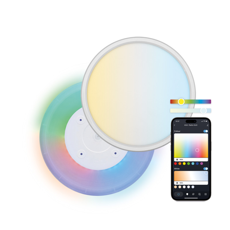 KSIX Duo SmartLED panel, RGB+CCT, 42 cm diameter, 2.450 lm, 24 W, Tuya Smart app, Voice assistants, White