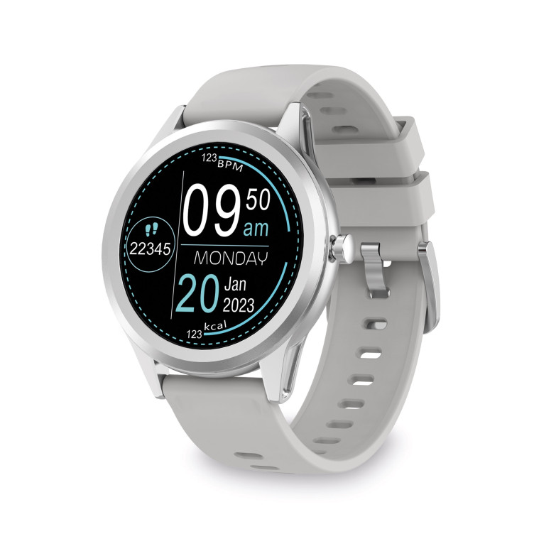 KSIX Globe smartwatch, Ultra thin 1,28" Multitouch Display, 5 days, Monitoring, Multisport Mode, Waterproof, Silver