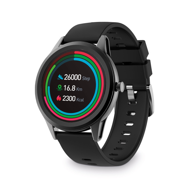 Smartwatch KSIX Globe, Pantalla ultrafina 1,28" Multitáctil, 5 días, App, Monitoreo salud, Sumergible, gris metalizado