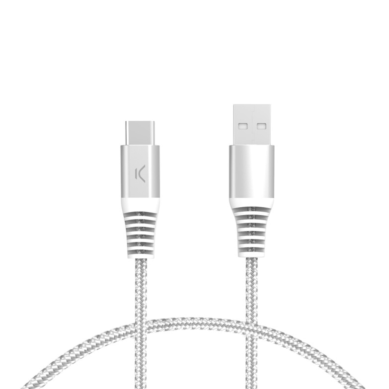 Cable de carga y datos USB-A a USB-C KSIX 60 W, Carga ultra rápida, Trenzado, Cubiertas reforzadas, 1 m, Blanco