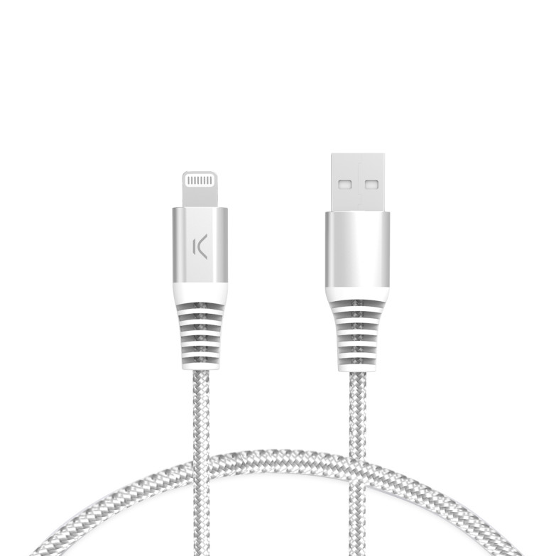 USB-A to Lightning KSIX 12 W charge and data cable, Made For iPhone, Braided, Reinforced covers, 1 m, White