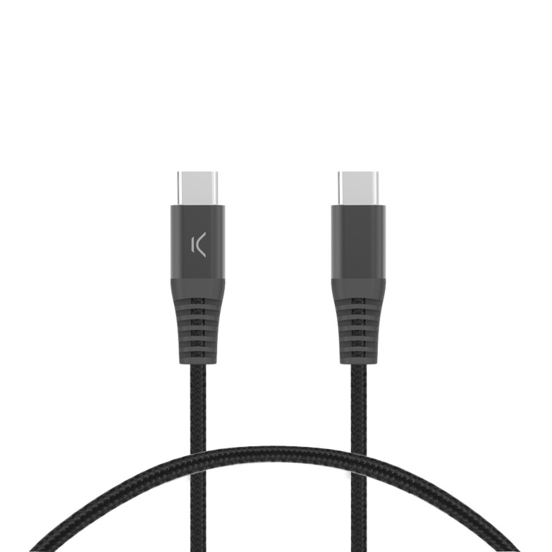 Cable de carga y datos USB-C a USB-C KSIX 60W, Power Delivery, Carga ultra rápida, Trenzado, Cubiertas reforzadas, 2m, Negro