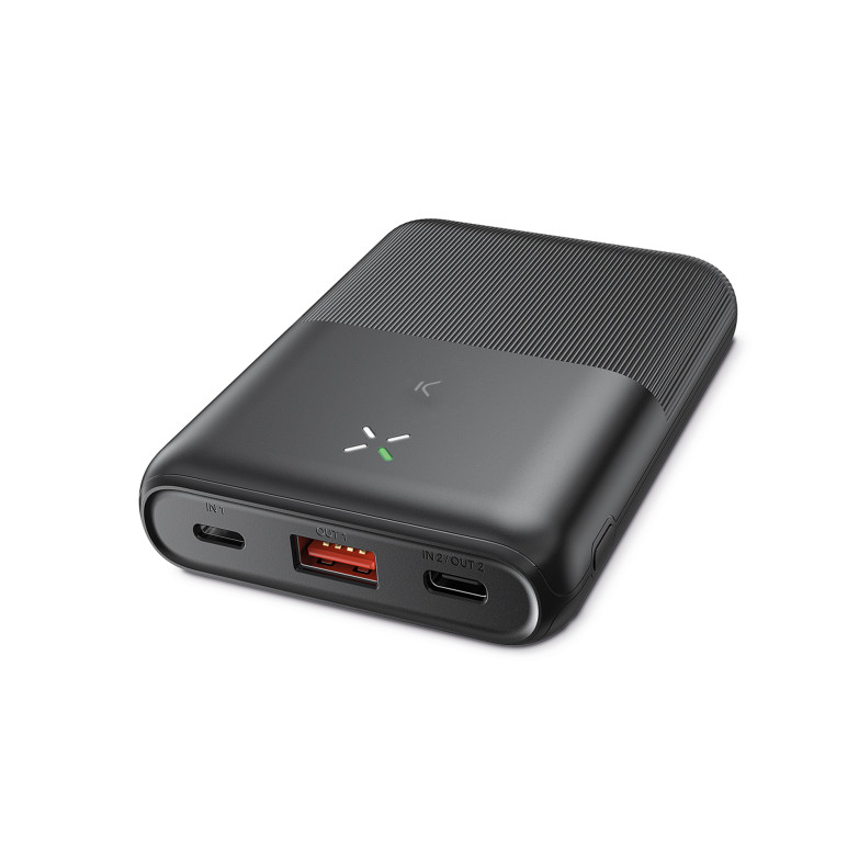 KSIX Ultra Slim 10.000 mAh  powerbank, Lithium Polymer, 22,5 W, Power Delivery, USB-C to USB-C cable included, Black