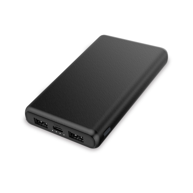 Powerbank Contact 10.000 mAh, Ultra ligera, 10 W, Carga rápida, Carga simultánea, Cable USB-A a USB-C incluido, Negro