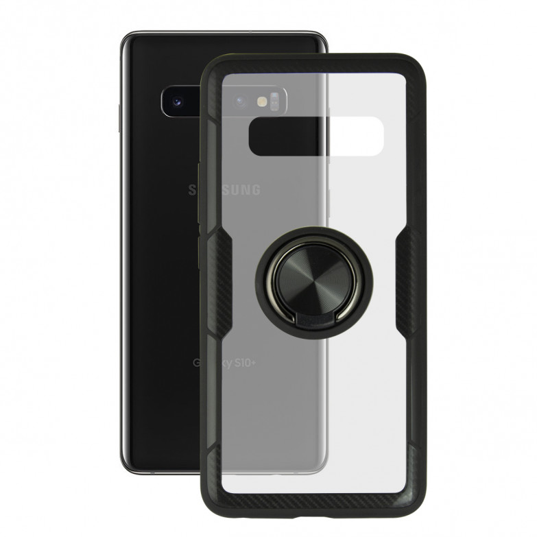 KSIX 360 Ring Case With Magnet For Galaxy S10 Plus Transparent Black