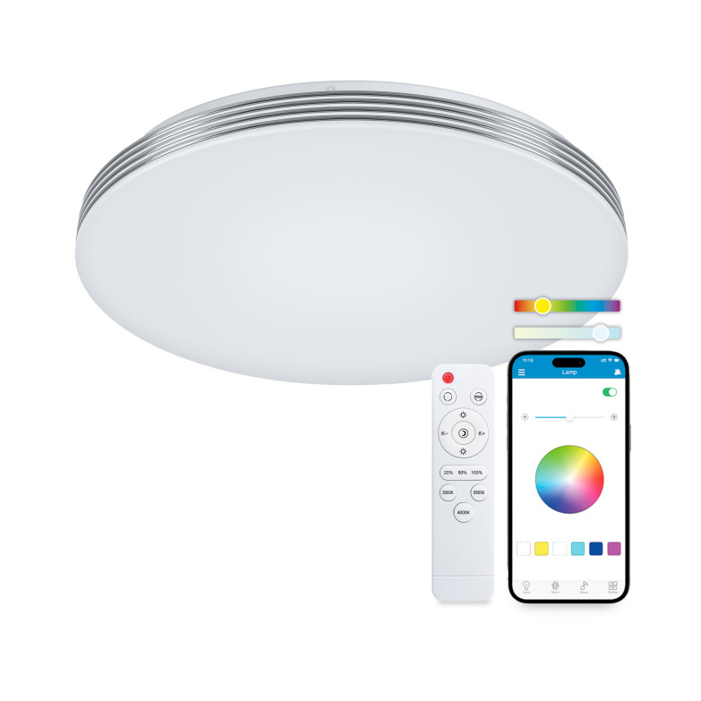 KSIX Boreal SmartLED ceiling light, RGBIC + CCT, 38,5 cm diameter, 5.600 lm, 52 W, iLink app, White