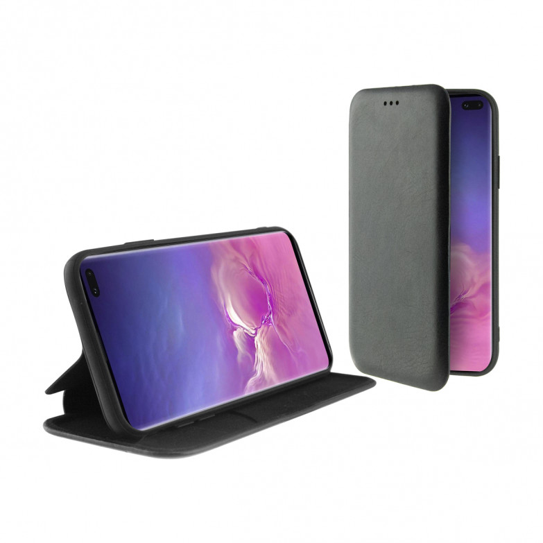 Funda con tapa para Samsung Galaxy S10 Plus, Semirrígida, Standing, Negro