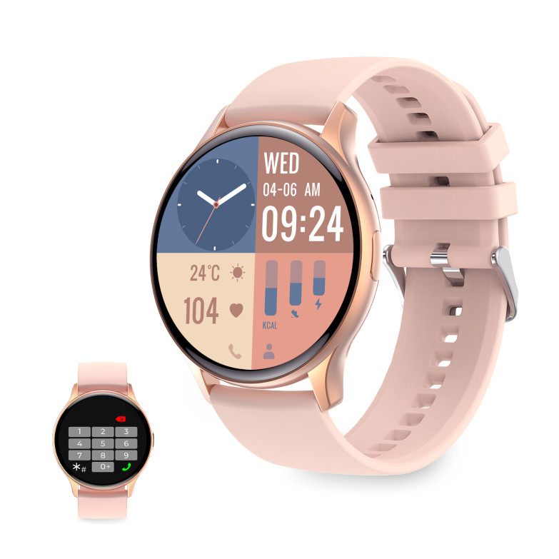 Smartwatch KSIX Core, Pantalla AMOLED 1,43”, Aut. 5 días, Modos deporte y salud, Llamadas, Asistentes de voz, Sumergible, Rosa