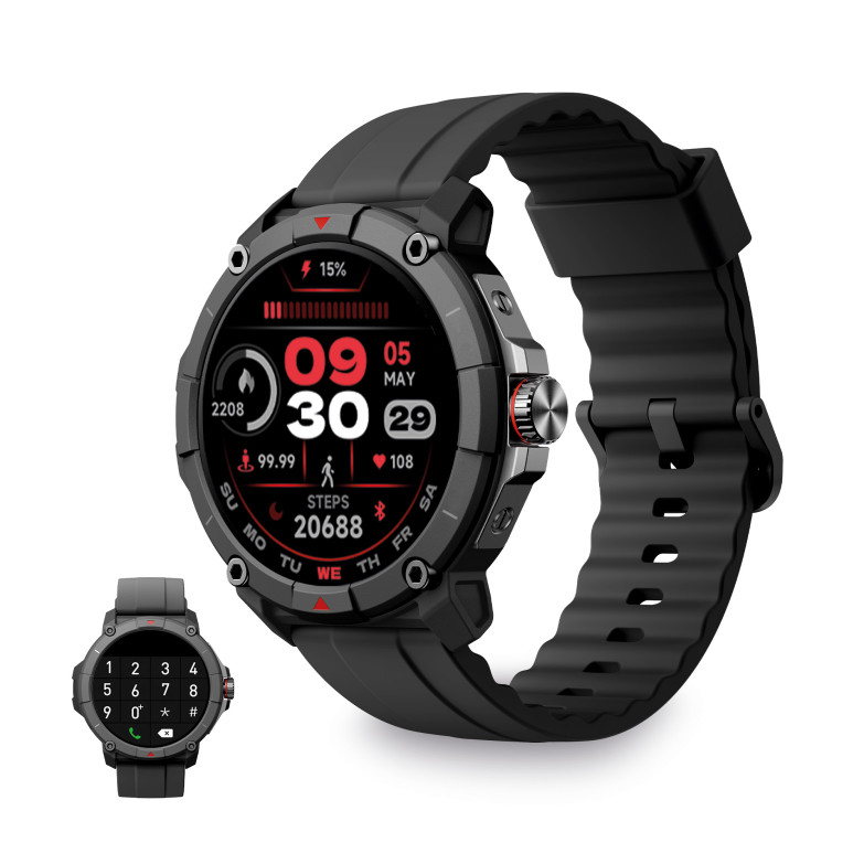 KSIX Compass smartwatch, GPS, TFT-LCD 1,38” display, 7 days aut., Sport and health modes, IP68+2ATM, Submersible, Black