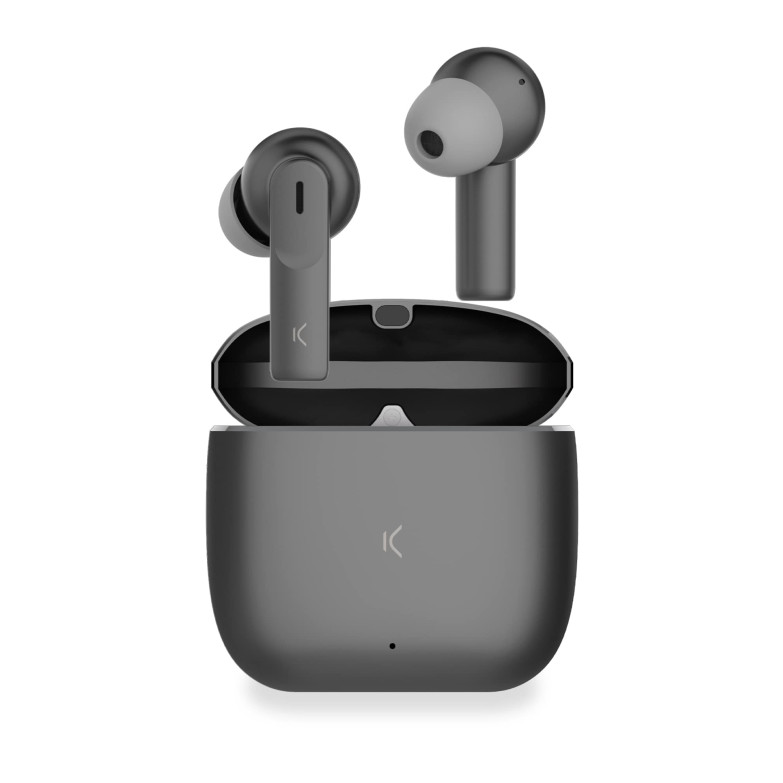 KSIX Meteor wireless earphones, Metallic case, ENC, 4+28 h autonomy, Touch control, Calls, Voice assistants, Gray