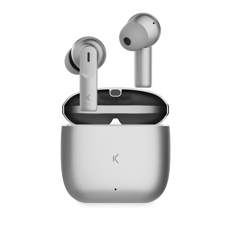 KSIX Meteor wireless earphones, Metallic case, ENC, 4+28 h autonomy, Touch control, Calls, Voice assistants, Silver