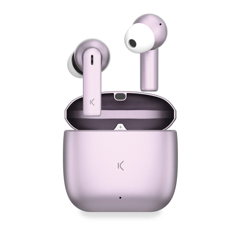 KSIX Meteor wireless earphones, Metallic case, ENC, 4+28 h autonomy, Touch control, Calls, Voice assistants, Pink