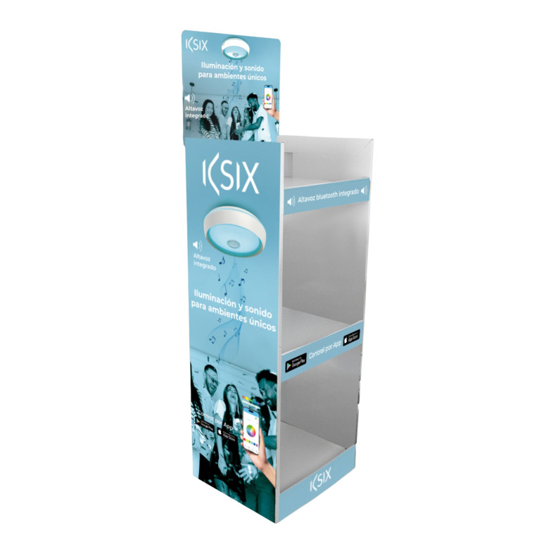 Expositor para plafón KSIX Glory, Automontaje en 12 segundos, Cartón 100% reciclable, 148 x 56 x 50 cm, Capacidad 10 uds