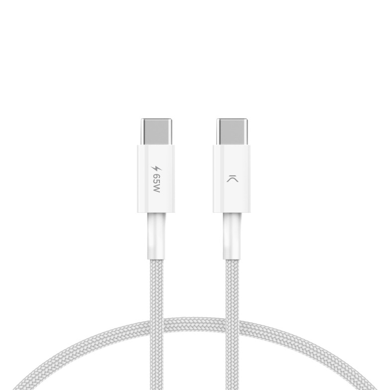 USB-C to USB-C KSIX 65 W charge and data cable, Power Delivery compatible, Ultra fast charging, Braided, 1 m, White