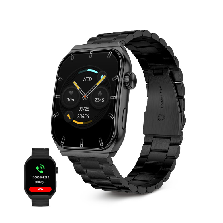 KSIX Olympo smartwatch, AMOLED 1,96” display, 2 straps, 5 days aut., Sport and health modes, Calls, Voice assistants, Black