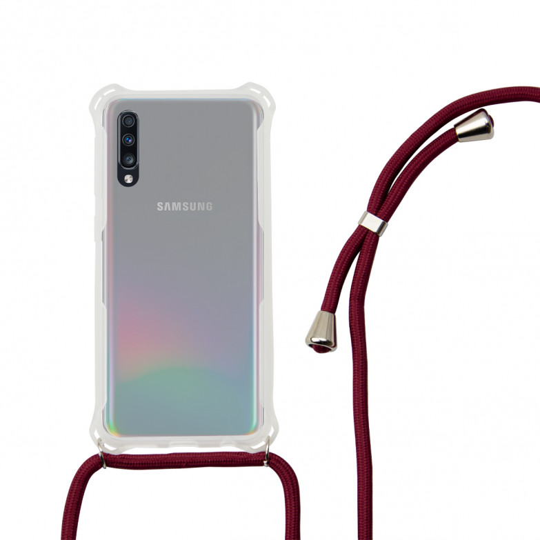 KSIX Lanyard Strap Cover Tpu Transparent For Galaxy A70 Red