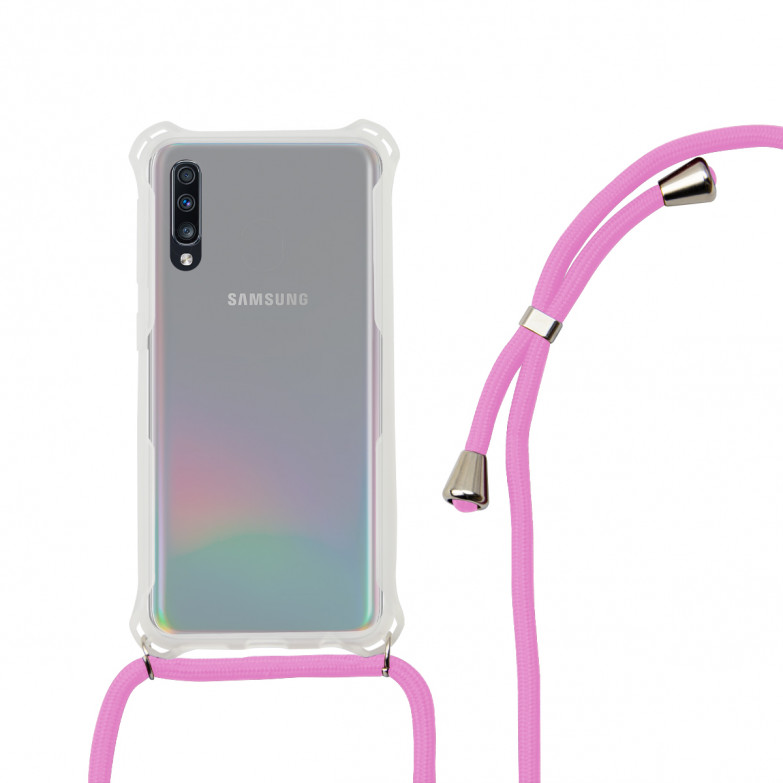 KSIX Lanyard Strap Cover Tpu Transparent For Galaxy A70 Rose