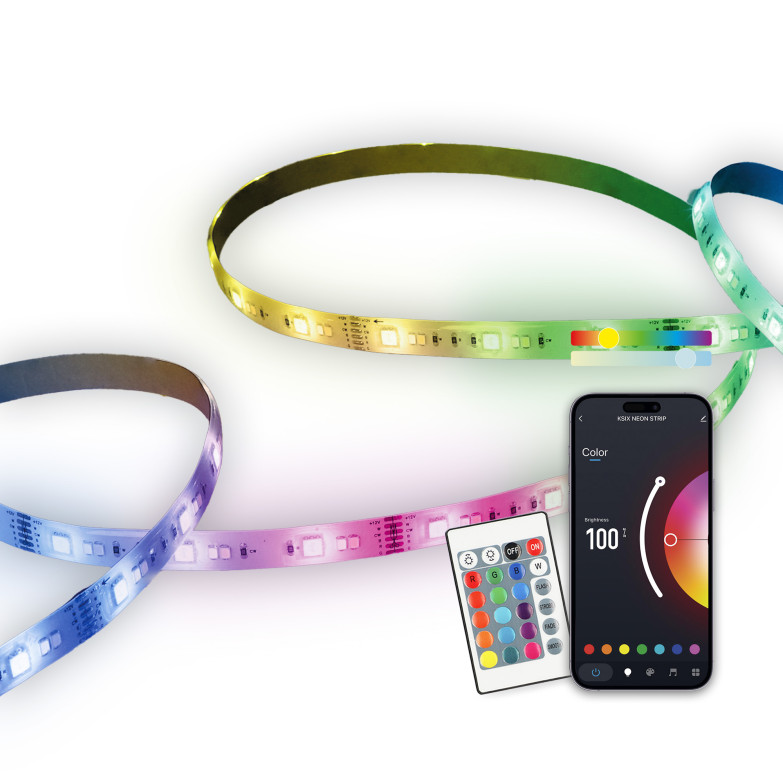 KSIX SmartLED Strip 5m, Cuttable, 1800 lm, Sync Music, App Compatible with Alexa, Google Home, Siri, RGB+CCT Colours