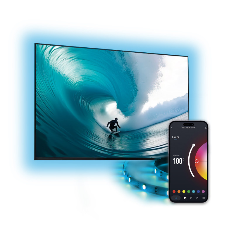 Tira SmartLED para TV KSIX 2m, Recortable, 480 lm, App Compatible con Alexa, Google Home, Siri, Colores RGB, Hasta 70"