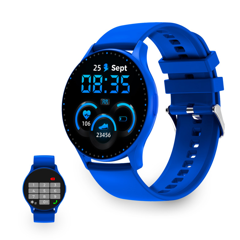 Smartwatch KSIX Core, Pantalla AMOLED 1,43”, Aut. 5 días, Modos deporte y salud, Llamadas, Asistentes de voz, Sumergible, azul