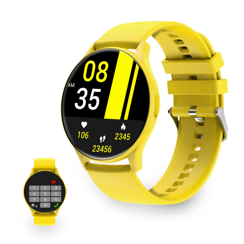 Smartwatch KSIX Core, Pantalla AMOLED 1,43”, Aut. 5días, Modos deporte y salud, Llamadas, Asistentes voz, Sumergible, Amarillo