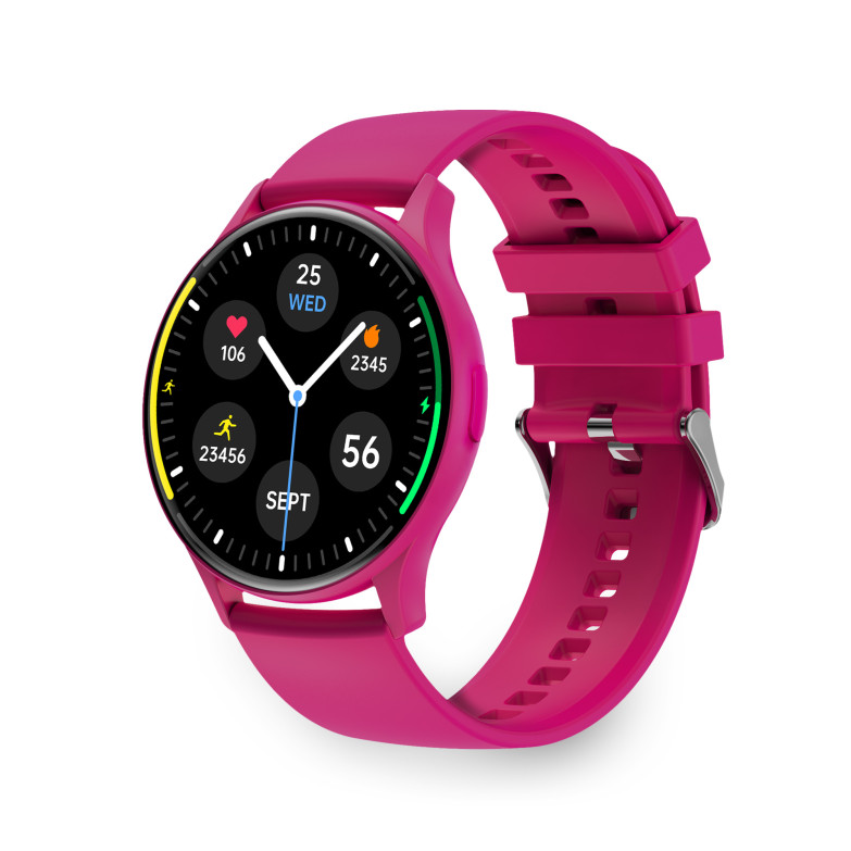 Smartwatch KSIX Core, Pantalla AMOLED 1,43”, Aut. 5 días, Modos deporte y salud, Llamadas, Asistentes de voz, Sumergible, Fucsia